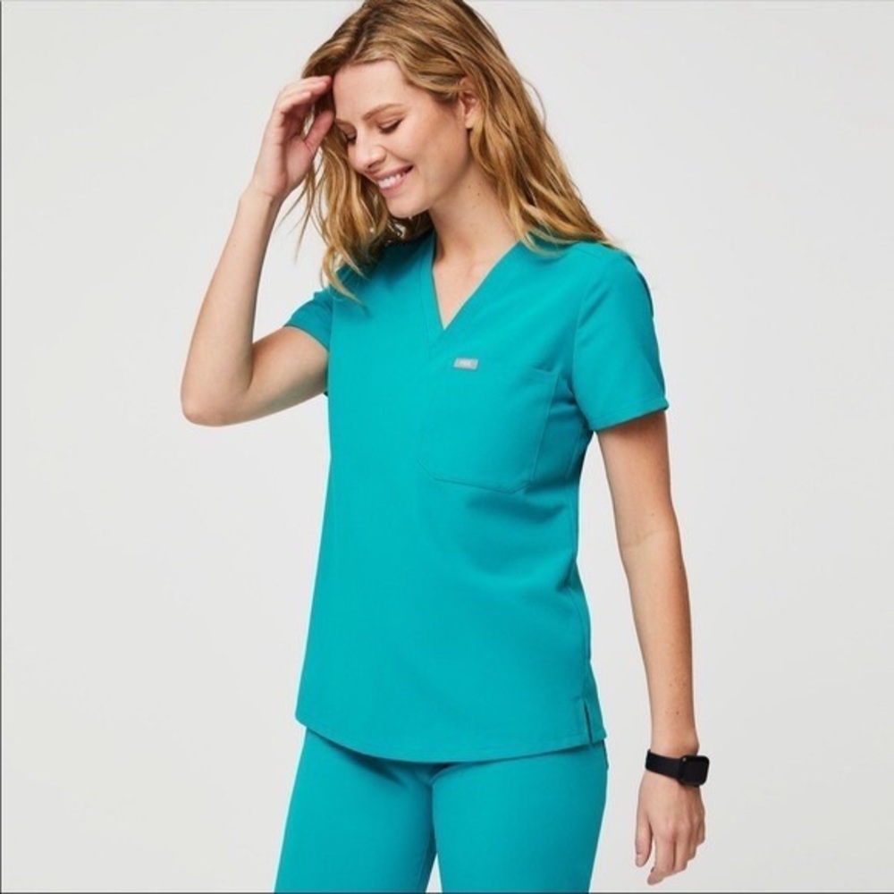 Figs Teal One Pocket Catarina Scrub Top